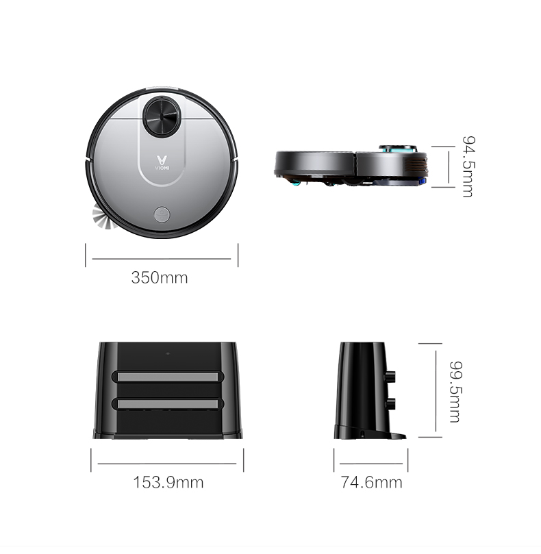 Xiaomi VIOMI V2 Robot Vacuum Cleaner 2150Pa Suction 3 Cleaning Mode LDS Sensor APP Virtual Wall Self-charging - Gray
