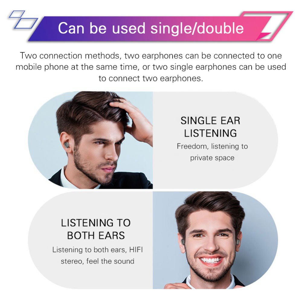 G6S Bluetooth 5.0 TWS In-ear Earbuds HiFi Siri Assistant support QI Wireless Charging3500 mAh Charger Box - Black