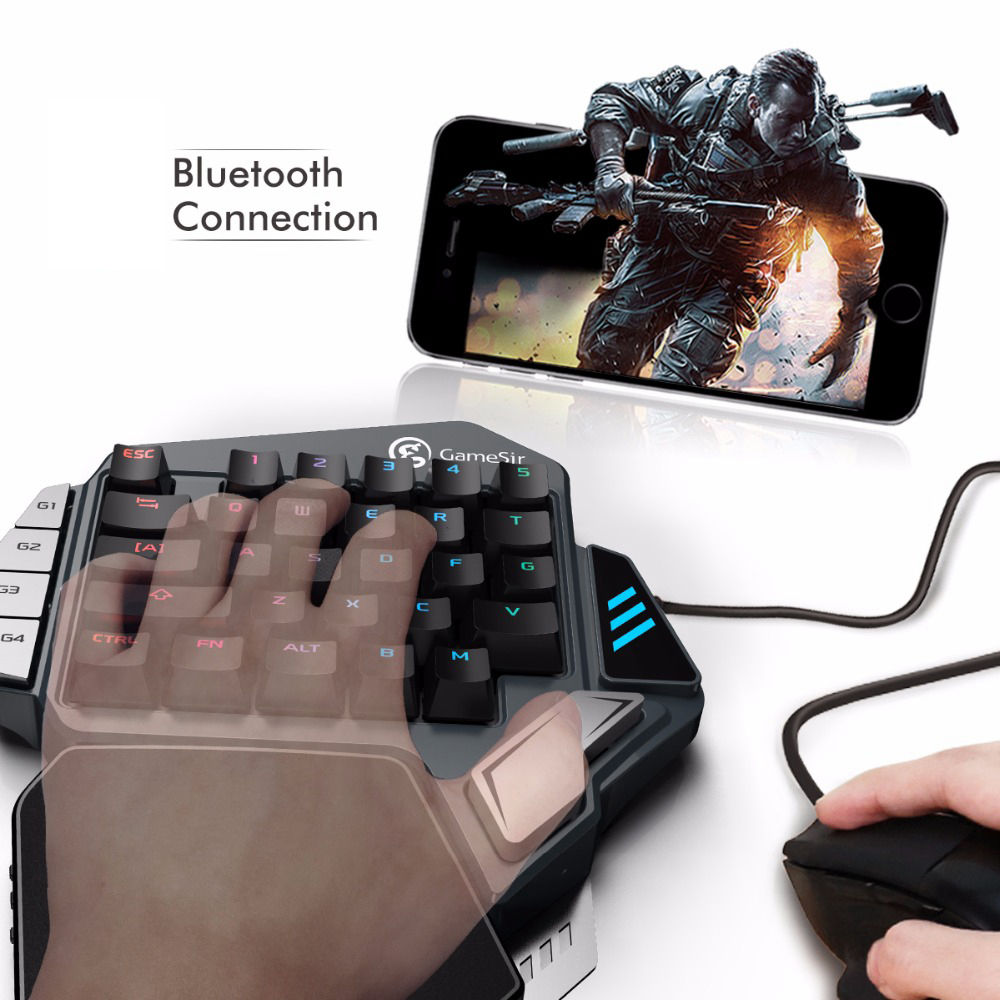 GameSir Z1 Wired / Wireless RGB One-handed Mechanical Keyboard Cherry Red Switch Built-in 2000mAh lithium Battery - Black