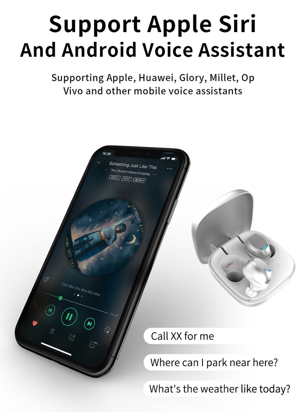 U9 Bluetooth 5.0 TWS IPX7 Earbuds Siri Binaural Call Touch Control 8 Hours Playtime Black