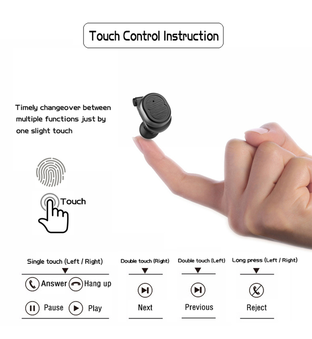 TWS-8 Bluetooth 5.0 Earbuds with Mic IPX4 Water Resistant - Black