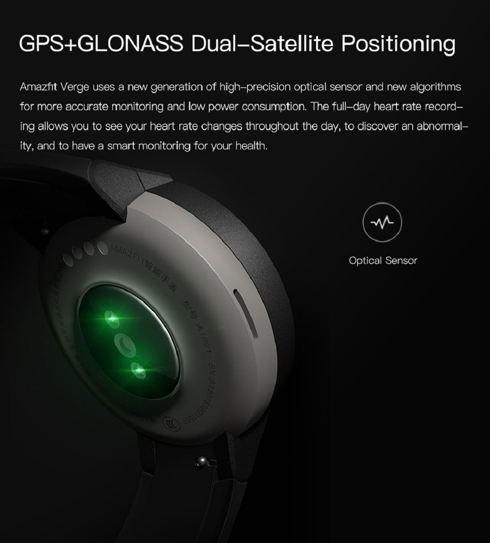 [English Version] Huami AMAZFIT Verge 3 Smart Watch 1.3 Inch AMOLED Screen Heart Rate Monitor 11 Sports Modes IP68 Waterproof - Deep Gray
