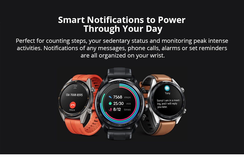 HUAWEI WATCH GT Elegant Sports Smartwatch 1.2 Inch AMOLED Colorful Screen Heart Rate Monitor Built-in GPS - White