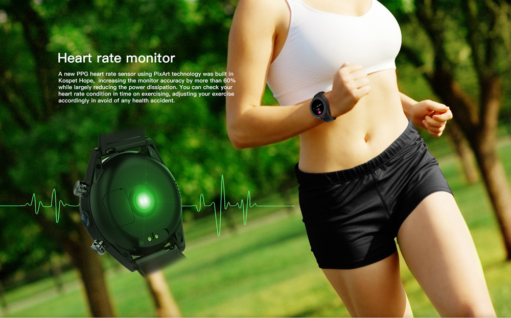 Kospet Hope 4G Smartwatch Phone Android 7.1 MTK6737 Quad Core 3G RAM 32G ROM 1.39 inch AMOLED Screen GPS WiFi Heart Rate Monitor Silicone Strap - Black