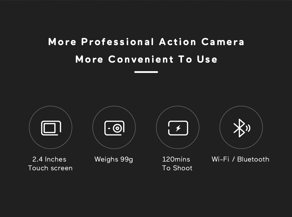 Xiaomi Mijia Ambarella A12S75 Sony IMX317 2.4inch Touch Screen 4K Action Camera 7p Lens EIS 6-axis 145 Degree Wide Angle 1450mAh Battery - Black