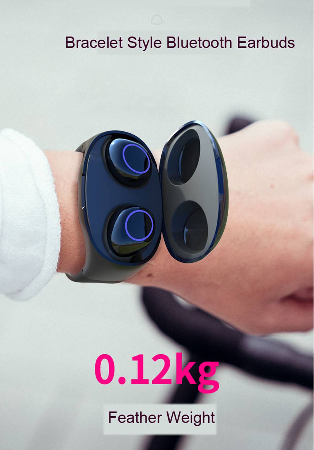 HM50 Bluetooth 5.0 TWS Earphone Hifi Sound Built-in Mic Wristband Case - Black