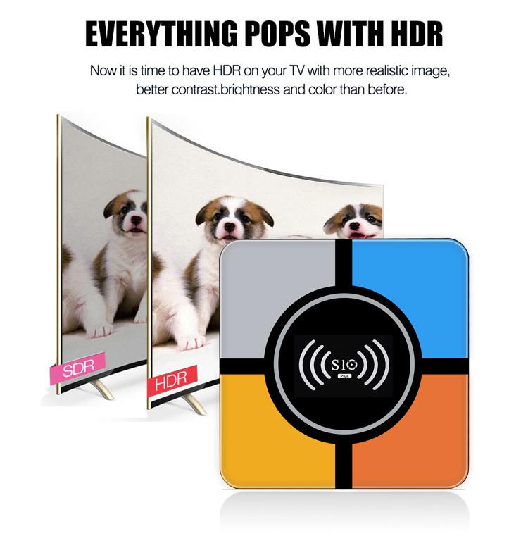 R-TV BOX S10+ Android 8.1 4GB/32GB KODI 18.0 4K TV Box Wireless Charger RK3328 WiFi LAN HDR H.265 Compatible with iPhone X iPhone 8/8 Plus & Galaxy Note 8 S8/S9/S9 Plus and All Qi-Enabled Devices
