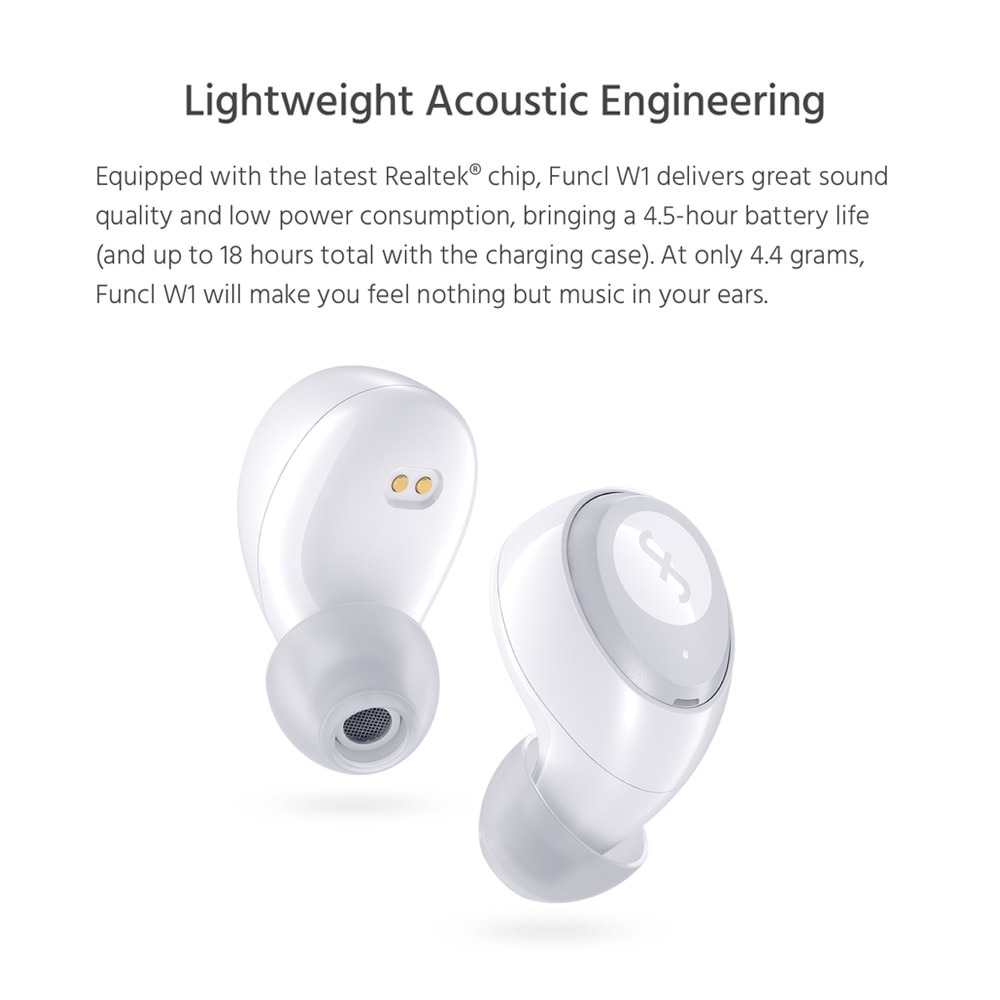 Funcl W1 TWS Bluetooth 5.0 Earphones Binaural Call HiFi Stereo Sound Voice Assistant 360mAh Battery