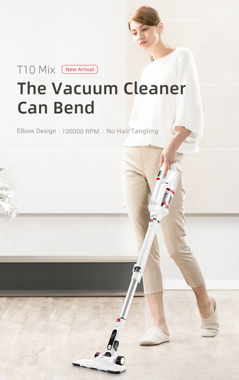 PUPPYOO T10 Mix Bendable Cordless Vacuum Cleaner 17.5Kpa Powerful Suction 30 Minutes Runtime - White
