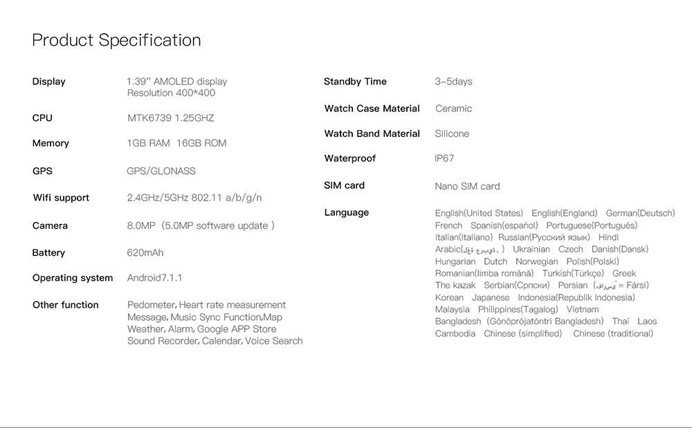 Kospet Hope Lite 4G Smartwatch Phone Android 7.1 MTK6739 Quad Core 1G RAM 16G ROM 1.39 Inch AMOLED Screen GPS WiFi Heart Rate Monitor Silicone Strap - Black