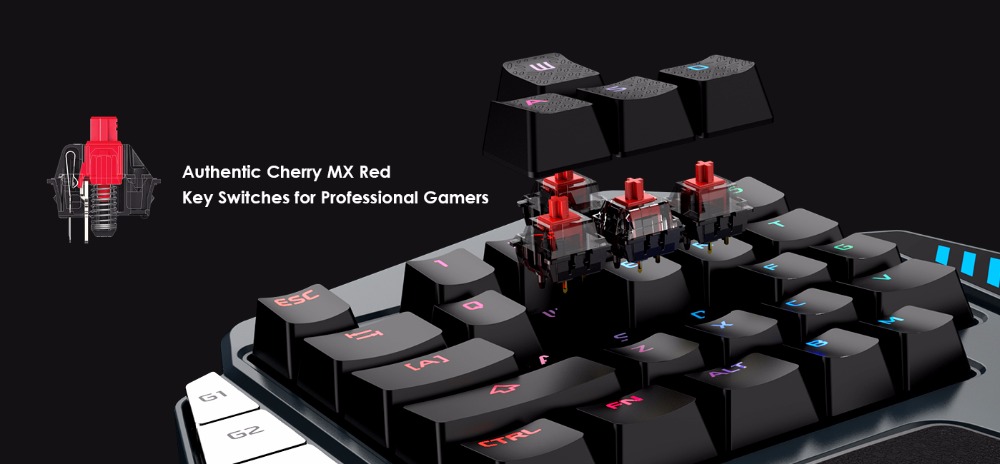 GameSir Z1 Wired / Wireless RGB One-handed Mechanical Keyboard Cherry Red Switch Built-in 2000mAh lithium Battery - Black