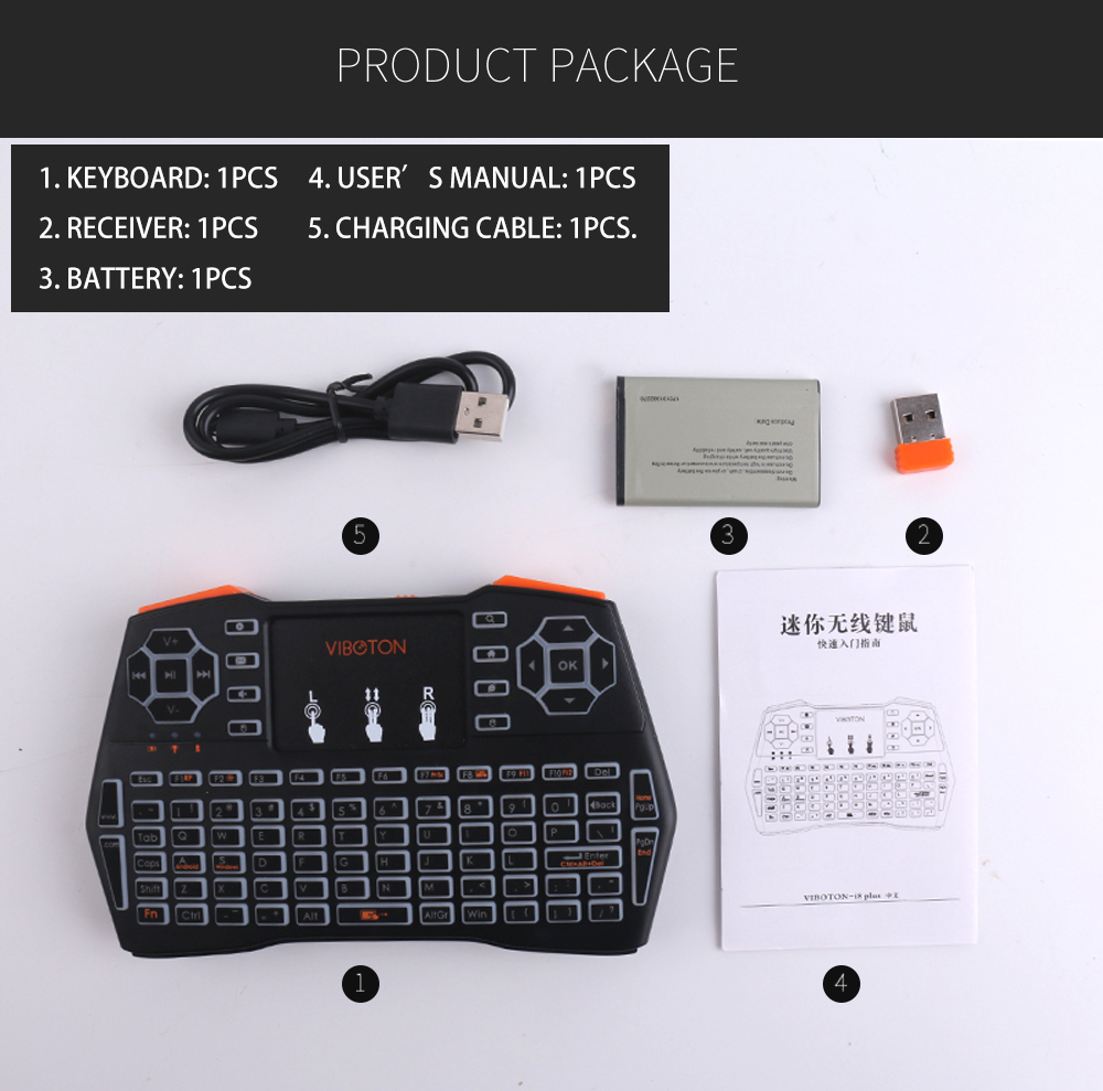 VIBOTON i8 Plus Backlight 2.4G Wireless Keyboard Air Mouse Multi-touch Pad XBOX 360 PS4 TV Box Android TV Pad PC