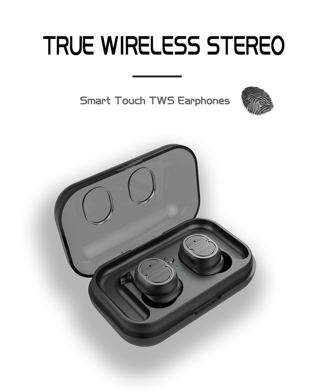TWS-8 Bluetooth 5.0 Earbuds with Mic IPX4 Water Resistant - Black