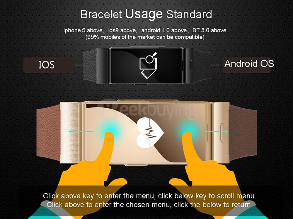 Original Uwatch U20 Umini MTK2502 Smart Bracelet With Heart Rate Monitor Bluetooth Headset Sports Fitness Tracker Remote Camera - Black