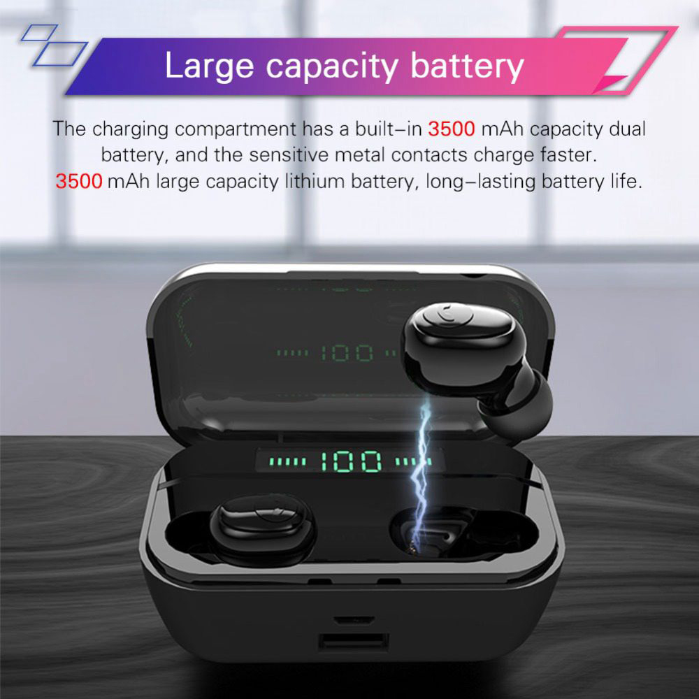 G6S Bluetooth 5.0 TWS In-ear Earbuds HiFi Siri Assistant support QI Wireless Charging 3500 mAh Charger Box - Black