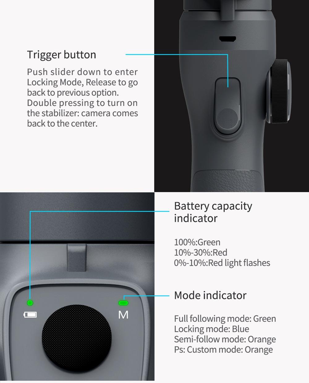 Funsnap Capture 2 3-axis Mobile Handheld Gimbal Stabilizer with Zooming Wheel Mode