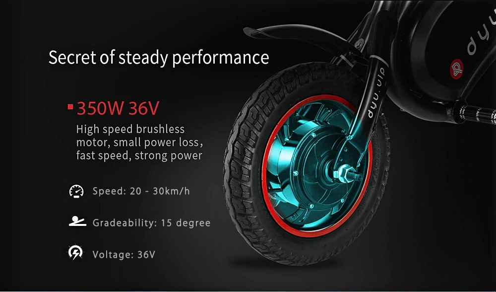 [Standard Edition] F-wheel D1 DYU Electric Bike Folding Design Smart Controlling 12 Inch Wheels - Black