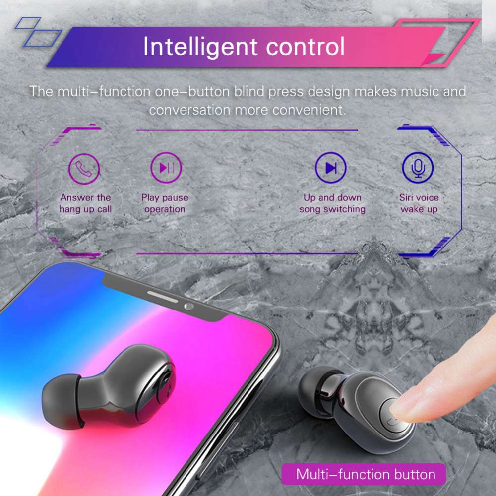 G6S Bluetooth 5.0 TWS In-ear Earbuds HiFi Siri Assistant support QI Wireless Charging3500 mAh Charger Box - Black