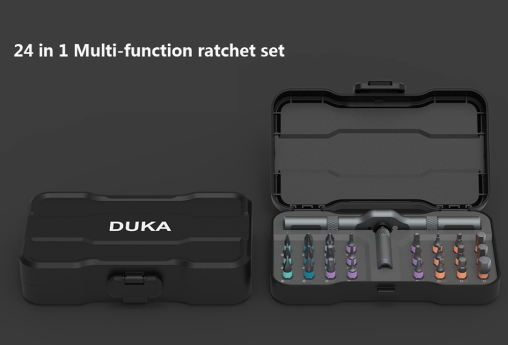 Duka RS1 24 in 1 Household Toolkit Ratchet Set with Screwdriver Wrench Magnetic Bits - Grey