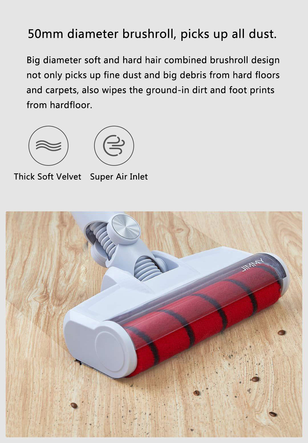 Xiaomi JIMMY JY51 Lightweight Cordless Stick Vacuum Cleaner 115AW Powerful Suction Anti-wrapped Brush Anti-mite Brush - Red