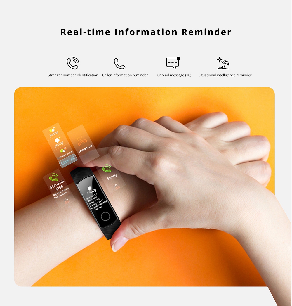 HUAWEI Honor Band 4 Smart Bracelet 0.95 Inch AMOLED Touch Large Color Screen 5ATM Heart Rate Monitor Swimming Posture Recognition - Black