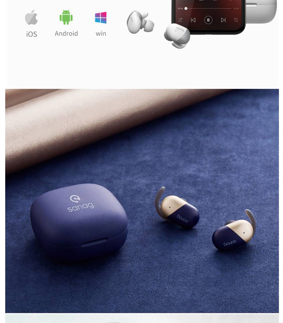 Sanag P5 Bluetooth 5.0 TWS Earbuds Binaural Call Fingertips Control Siri Google Assistant 500mAh Charging Case IP5 with Mic - Blue