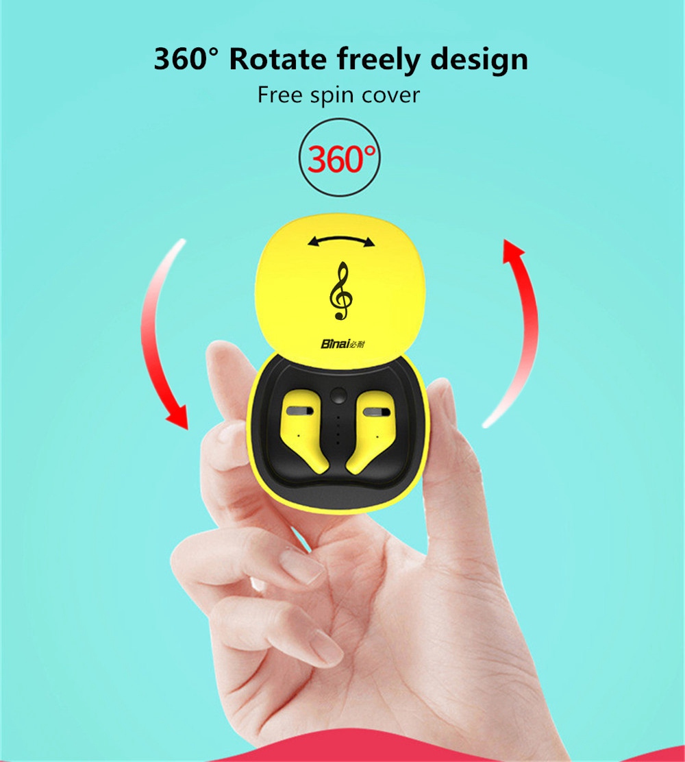 BINANI Mini A8 HiFi Bluetooth V5.0 Earbuds IPX5 Water Resistant 700 mAh Charging Box  -  Yellow