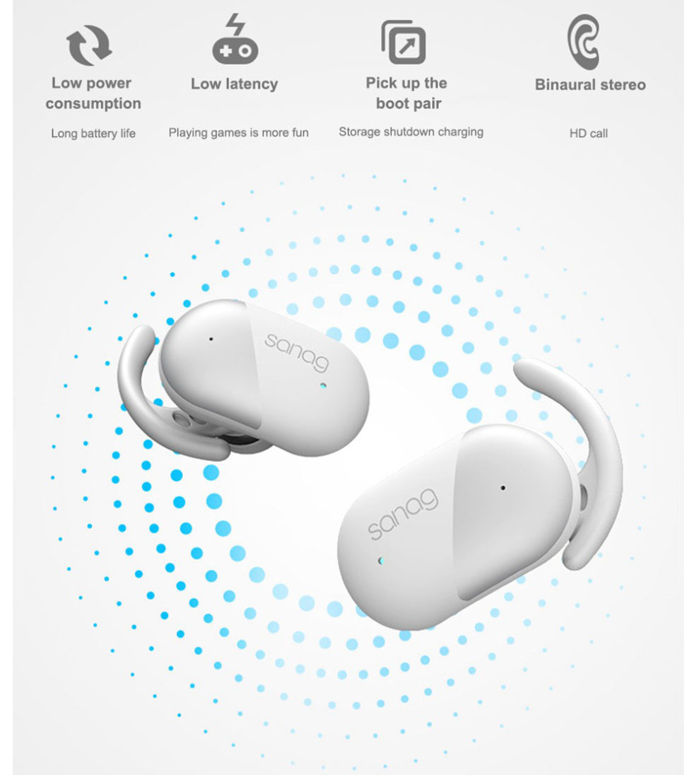 Sanag P5 Bluetooth 5.0 TWS Earbuds Binaural Call Fingertips Control Siri Google Assistant 500mAh Charging Case IP5 with Mic - Blue