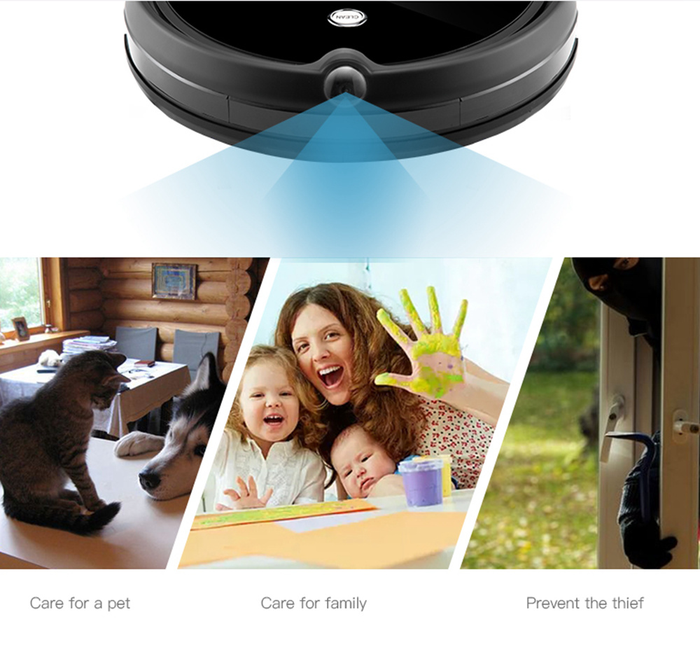 PHIYU A3S Robot Vacuum Cleaner with Camera Audio Communication APP Remote Control Gyro Sensor Auto Recharge - Black