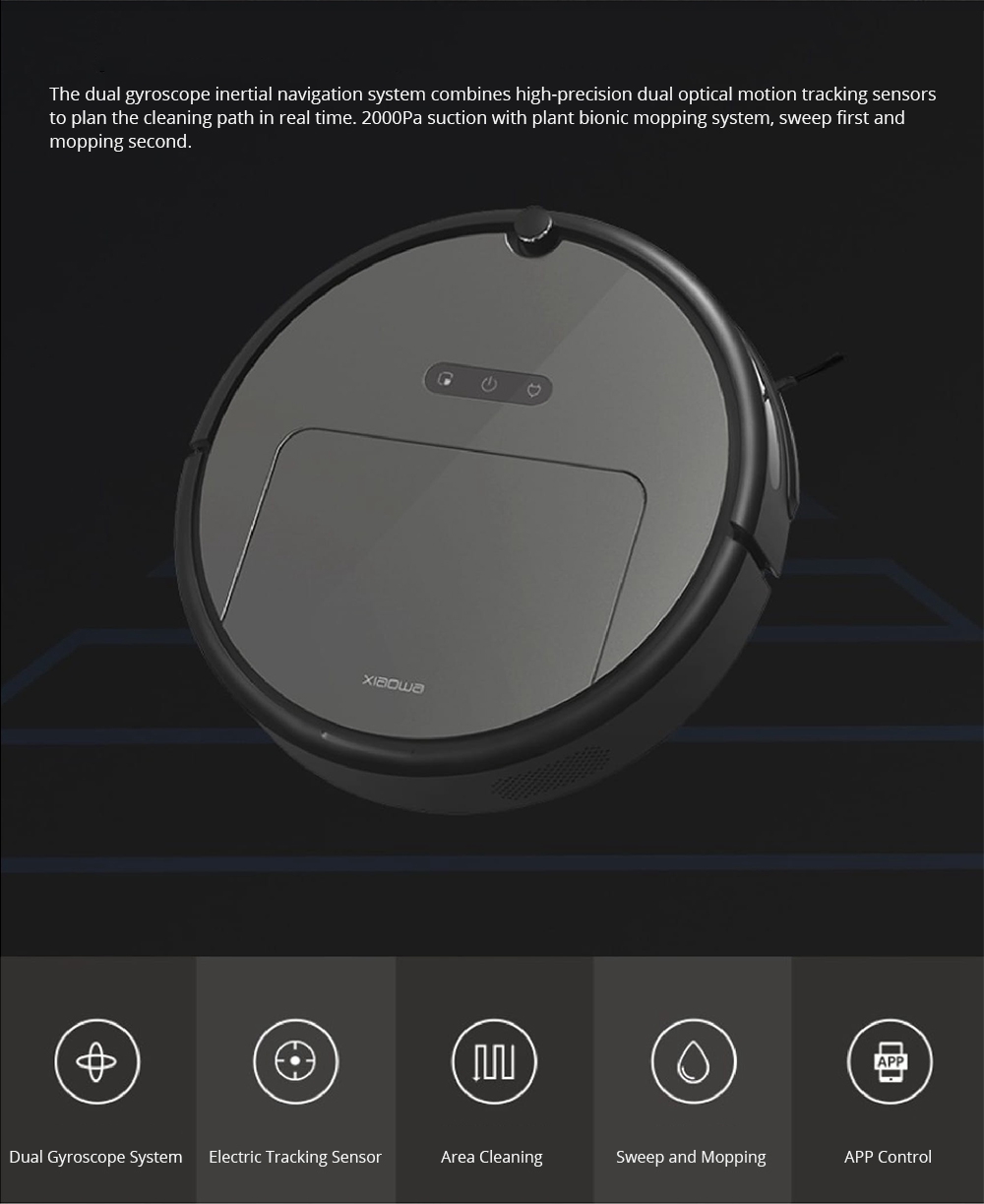 [HK Stock][International Version]Xiaomi Roborock Xiaowa E35 Vacuum Cleaner 2000Pa Suction 5200mAh Battery 2 In 1 Sweeping & Mopping - Black