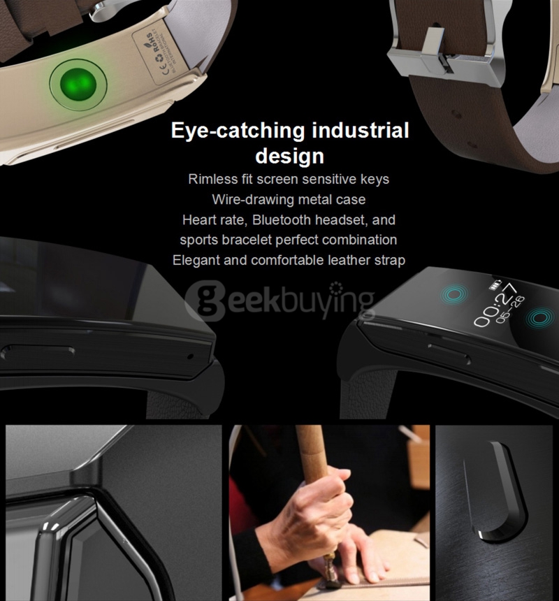 Original Uwatch U20 Umini MTK2502 Smart Bracelet With Heart Rate Monitor Bluetooth Headset Sports Fitness Tracker Remote Camera - Black