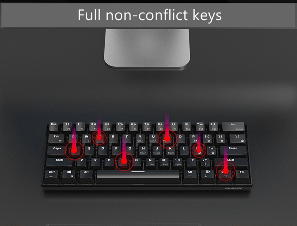 Ajazz i610T Bluetooth 3.0 Wireless / Wired Dual-Mode Mechanical Backlight Keyboard 61 Key - Black