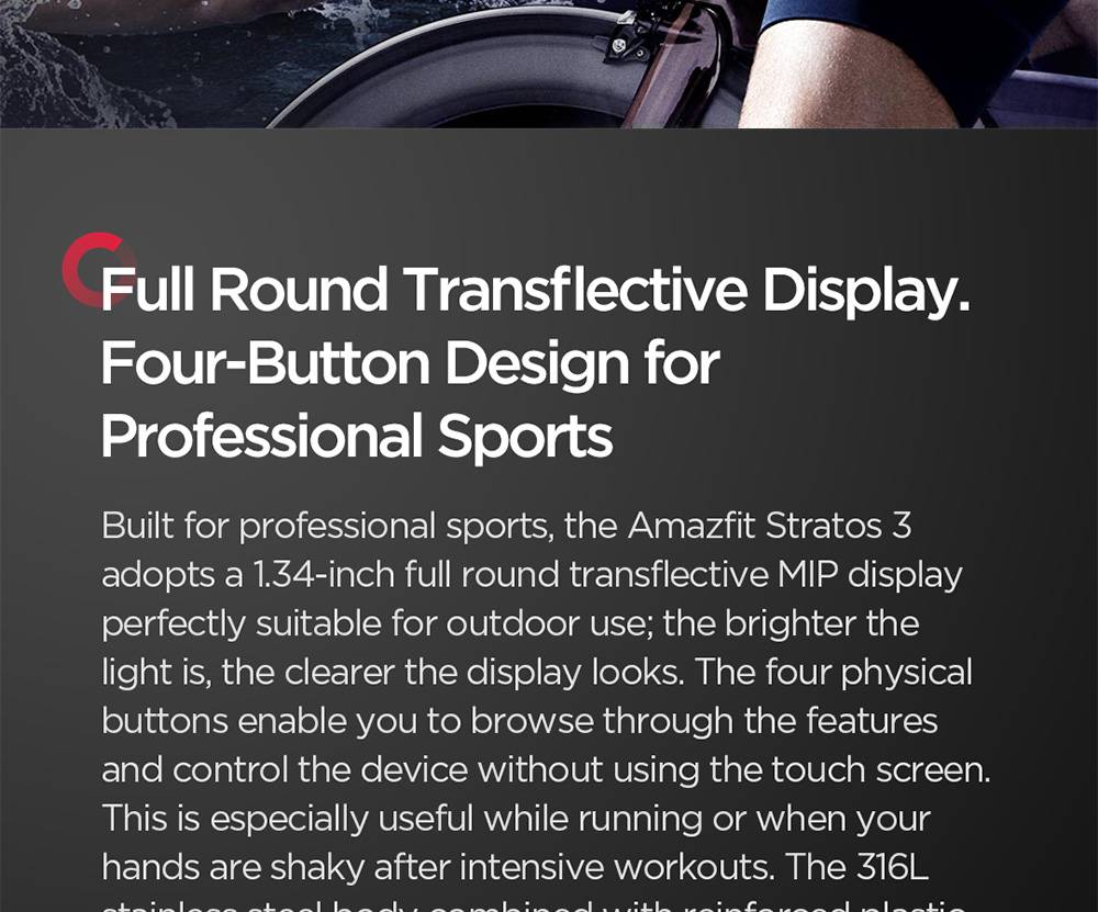 Huawei AMAZFIT Stratos 3 Smart Sports Watch 1.34 Inch Full Moon Screen Dual-Mode 5ATM GPS Firstbeat Silicone Strap Global Version - Black