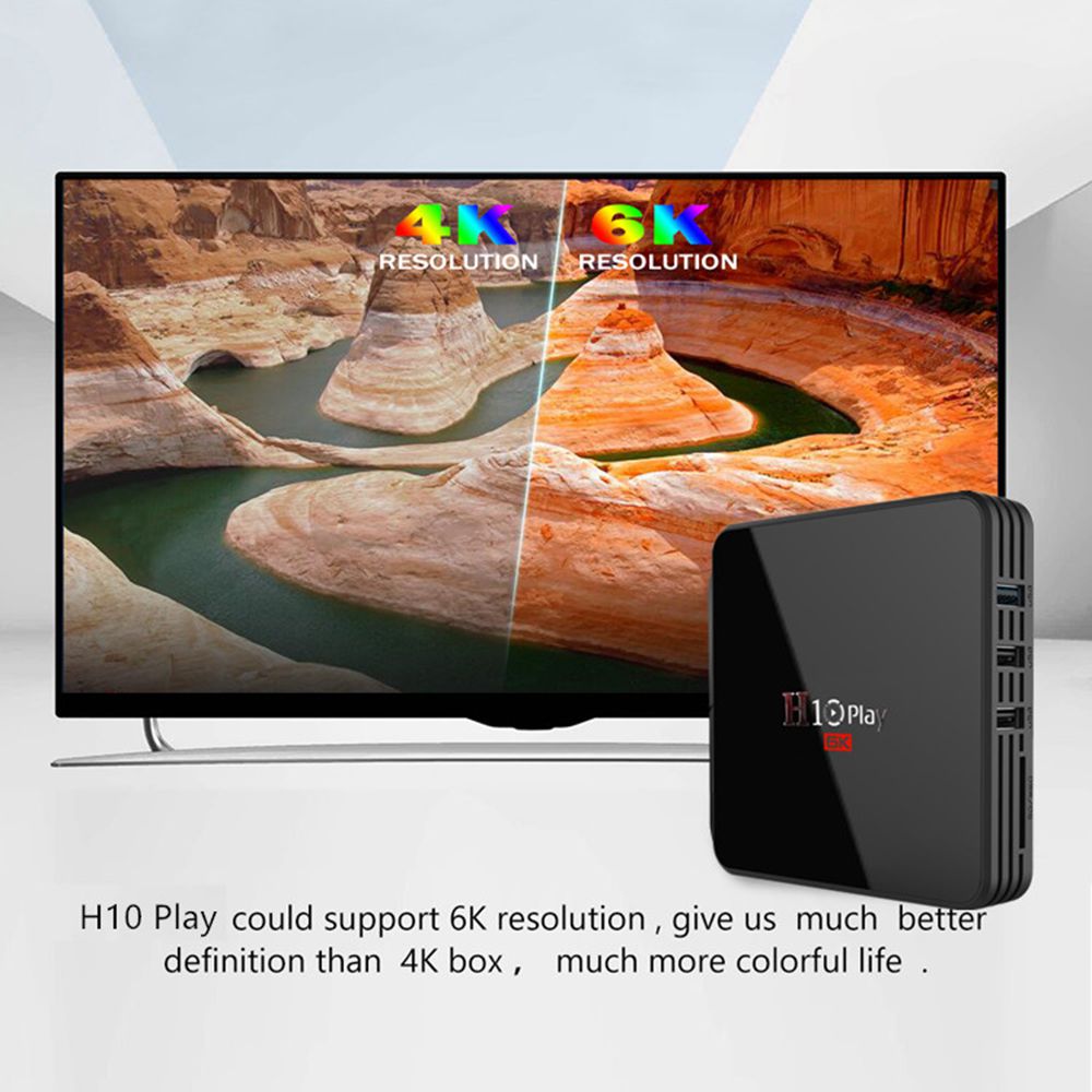 H10 Play Allwinner H6 Android 9.0 6K TV Box 2GB/16GB USB3.0 WiFi LAN Youtube Netflix AirPlay - Black