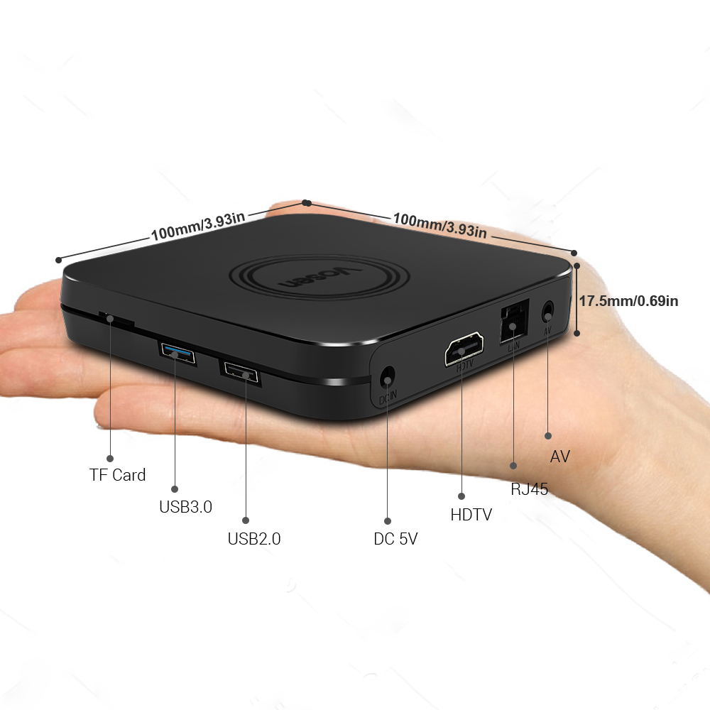 VOSEN V1 Amlogic S905x2 Android TV 9.0 2GB DDR4 16GB eMMC 4K TV Box Bluetooth Z-Wave 2.4G/5G WIFI USB 3.0 -- Black