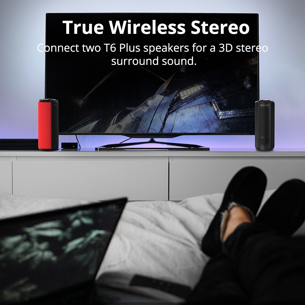 Tronsmart Element T6 Plus Portable Bluetooth 5.0 Speaker with 40W Max Output, Deep Bass, IPX6 Waterproof, TWS - Black