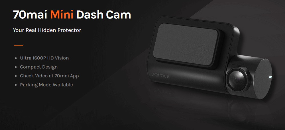 Xiaomi 70mai Midrive D05 Car DVR Mini Dash Cam 1600P HD Vision 140 Degree Wide Angle 24-Hour Parking Surveillance - Black