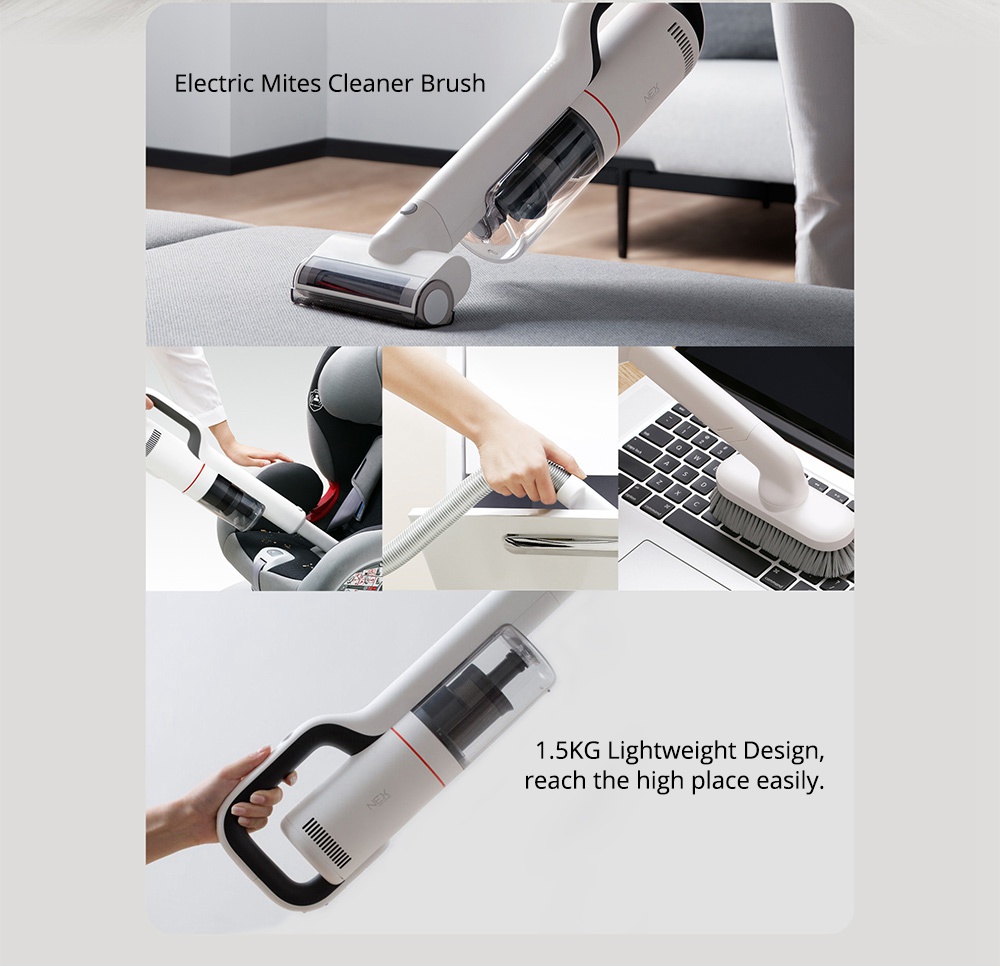 Xiaomi Roidmi NEX Handheld Cordless Vacuum Cleaner 2 in 1 Cleaning and Mopping 23500 Pa Suction APP Control 60 Min Running Time LED Light - White