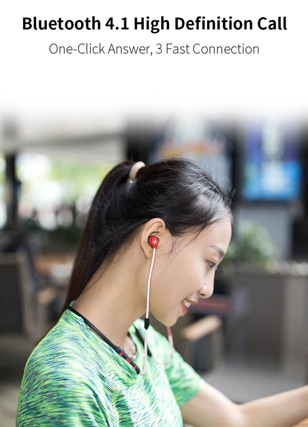 Maxchange Qule-C6P Bluetooth Neckband Earphones HiFi Stereo Noise Reduction 7 Hours Playtime - Black