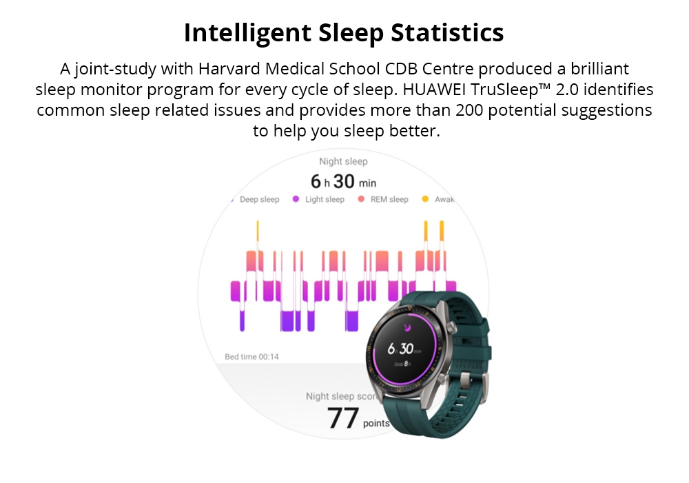 HUAWEI WATCH GT Elegant Sports Smartwatch 1.2 Inch AMOLED Colorful Screen Heart Rate Monitor Built-in GPS - White