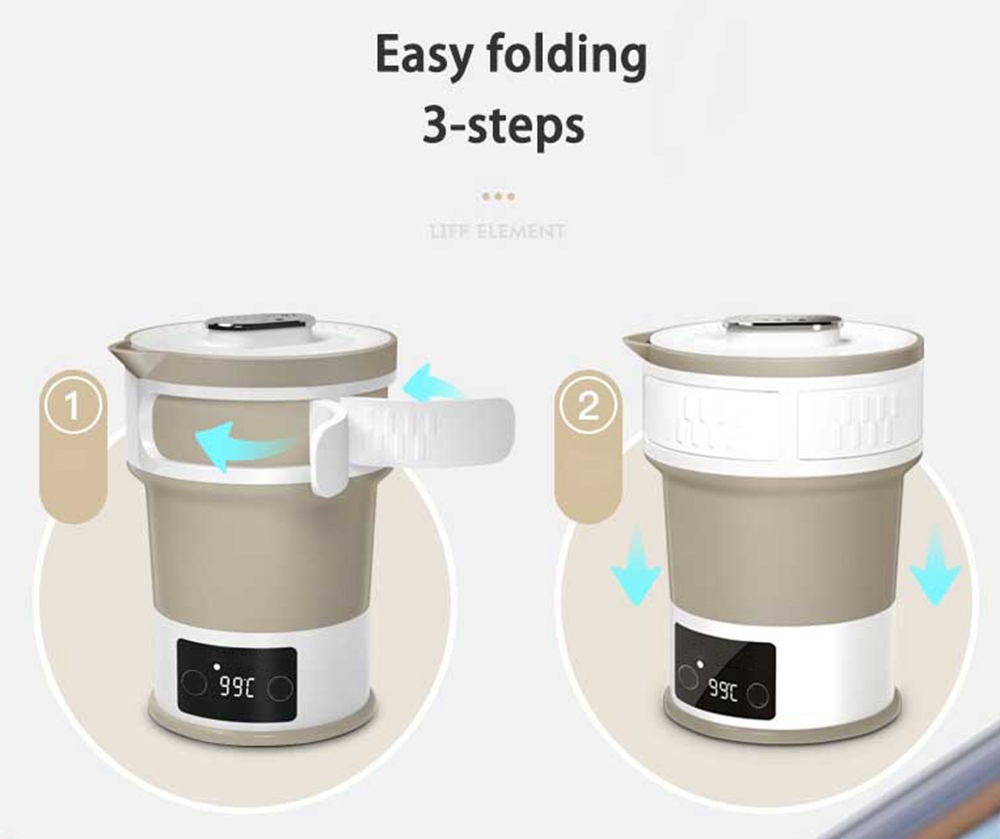 Life Element i25 Electric Folding Kettle 600ML Portable Ultrathin Boil Dry Protection For Travel - khaki