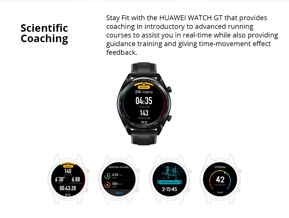 HUAWEI WATCH GT Elegant Sports Smartwatch 1.2 Inch AMOLED Colorful Screen Heart Rate Monitor Built-in GPS - White