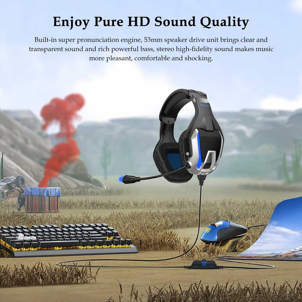 Onikuma K12 3.5mm Audio+USB Gaming Headset LED Light Noise Reduction for PS4/Switch/XBOX One/PC