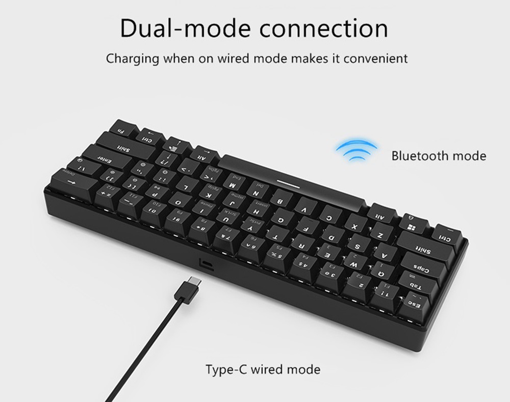 Ajazz i610T Bluetooth 3.0 Wireless / Wired Dual-Mode Mechanical Backlight Keyboard 61 Key - Black