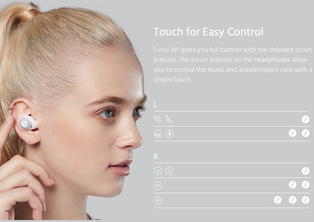 Funcl W1 TWS Bluetooth 5.0 Earphones Binaural Call HiFi Stereo Sound Voice Assistant 360mAh Battery