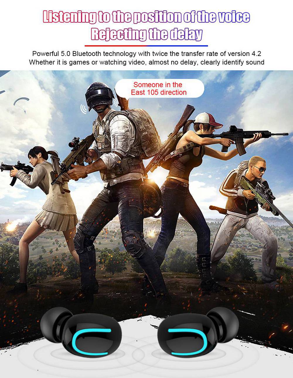 HBQ Q32 TWS Bluetooth 5.0 Earbuds Stereo IPX5 Water Resistant - Black