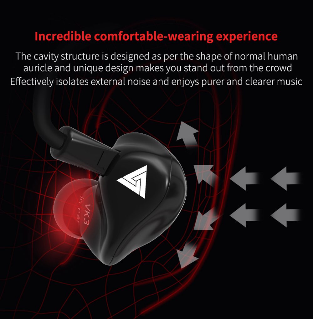 QKZ VK3 3.5mm Port Wired In-ear Earphones Bass Stereo 40KHz Hi-Res with Mic
