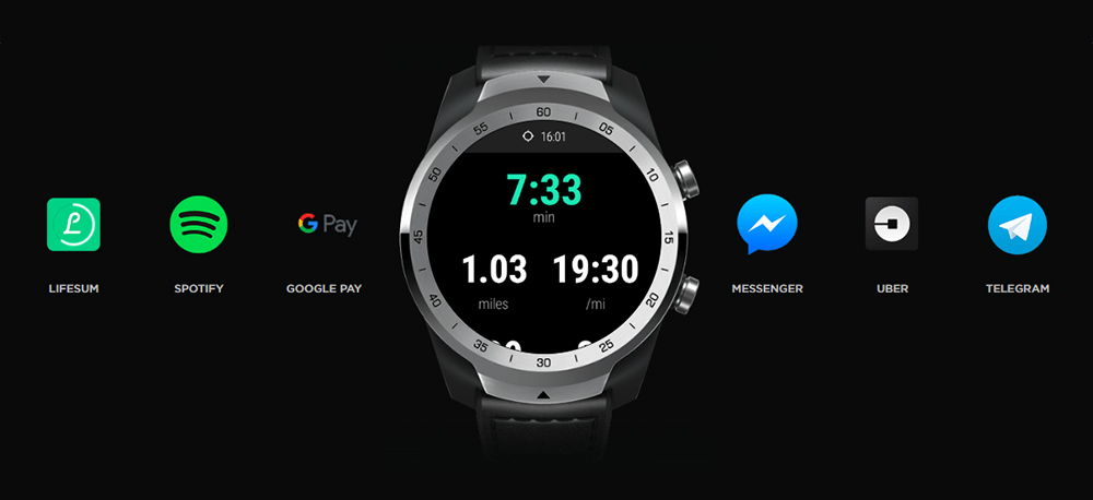 Ticwatch PRO Smart Watch 1.4 Inch OLED/LED Double Screens Heart Rate Monitor IP68 Built-in GPS Google Pay - Black