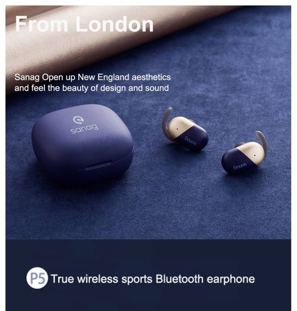 Sanag P5 Bluetooth 5.0 TWS Earbuds Binaural Call Fingertips Control Siri Google Assistant 500mAh Charging Case IP5 with Mic - Blue