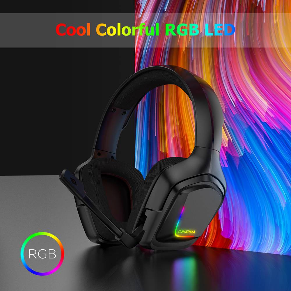 Onikuma K20 RGB Light Gaming Headset HD Stereo 3.5mm Audio with Mic for PS4 Xbox One Switch - Black